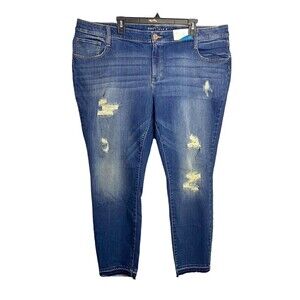 NEW Boutique + Skinny Blue Denim Distress pockets stretch skinny jeans 22W
